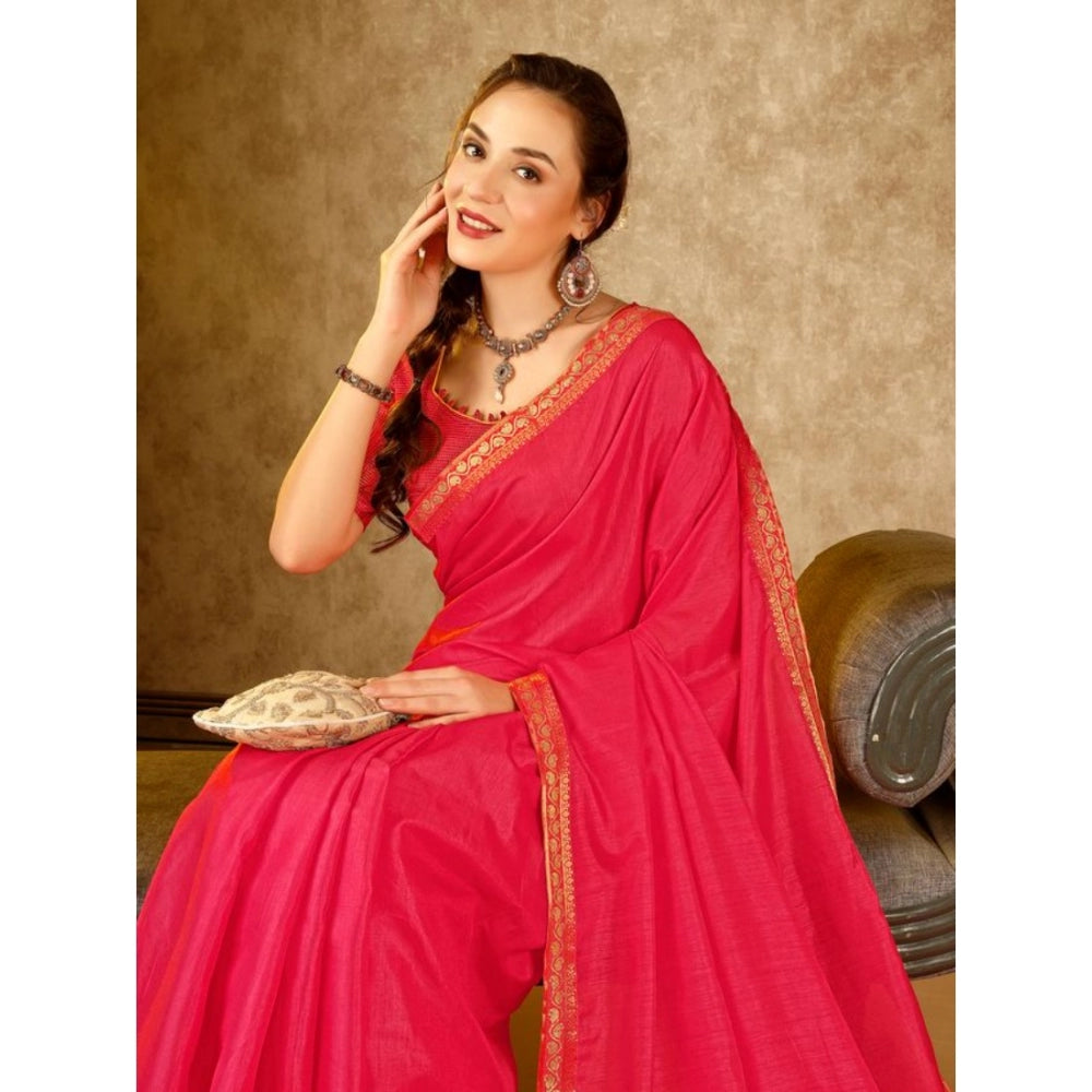 Generic Women's Vichitra Swiroshki Butta Saree With Unstitched Blouse (Pink, 5-6 Mtrs) - Noble Nook