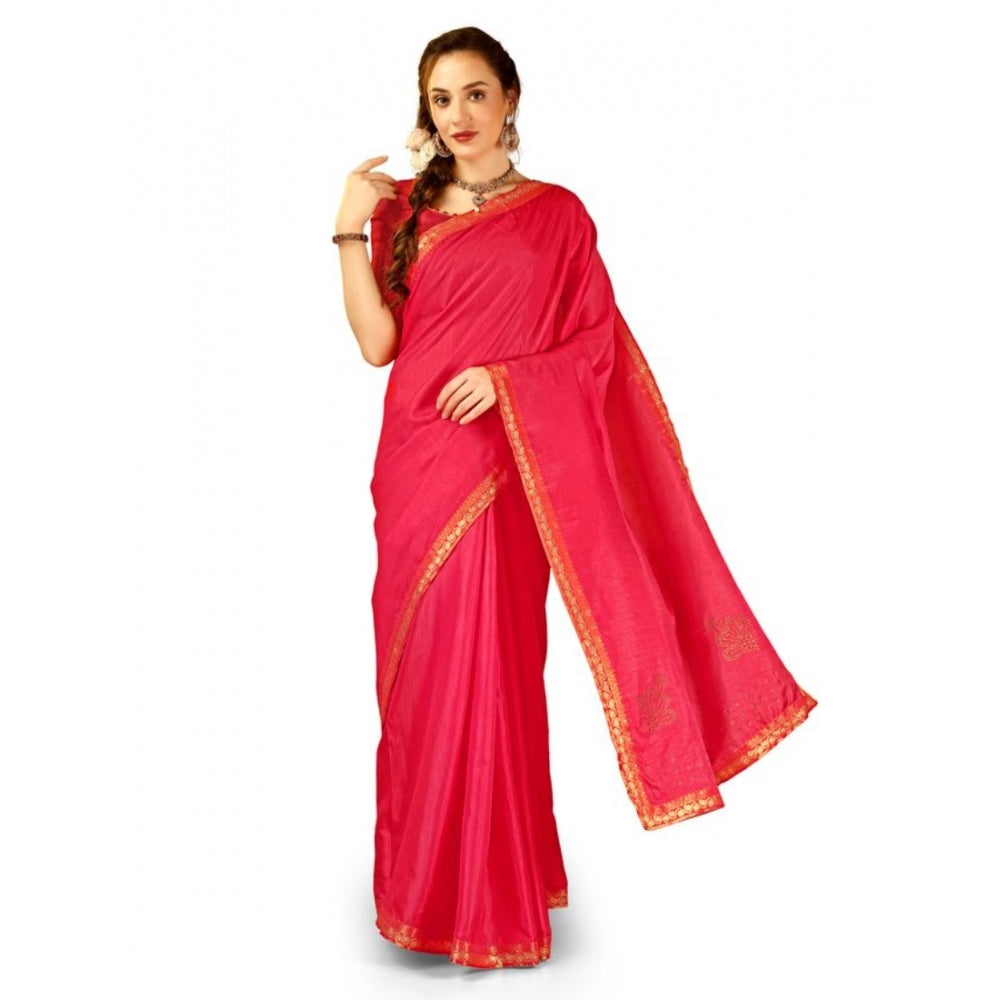 Generic Women's Vichitra Swiroshki Butta Saree With Unstitched Blouse (Pink, 5-6 Mtrs) - Noble Nook