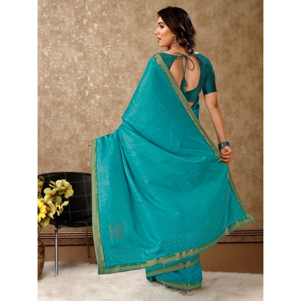 Generic Women's Vichitra Swiroshki Butta Saree With Unstitched Blouse (Teal Blue, 5-6 Mtrs) - Noble Nook