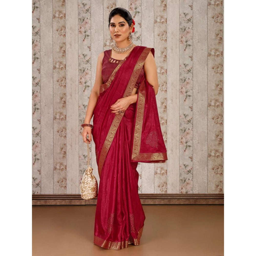 Generic Women's Vichitra Swiroshki Butta Saree With Unstitched Blouse (Maroon, 5-6 Mtrs) - Noble Nook