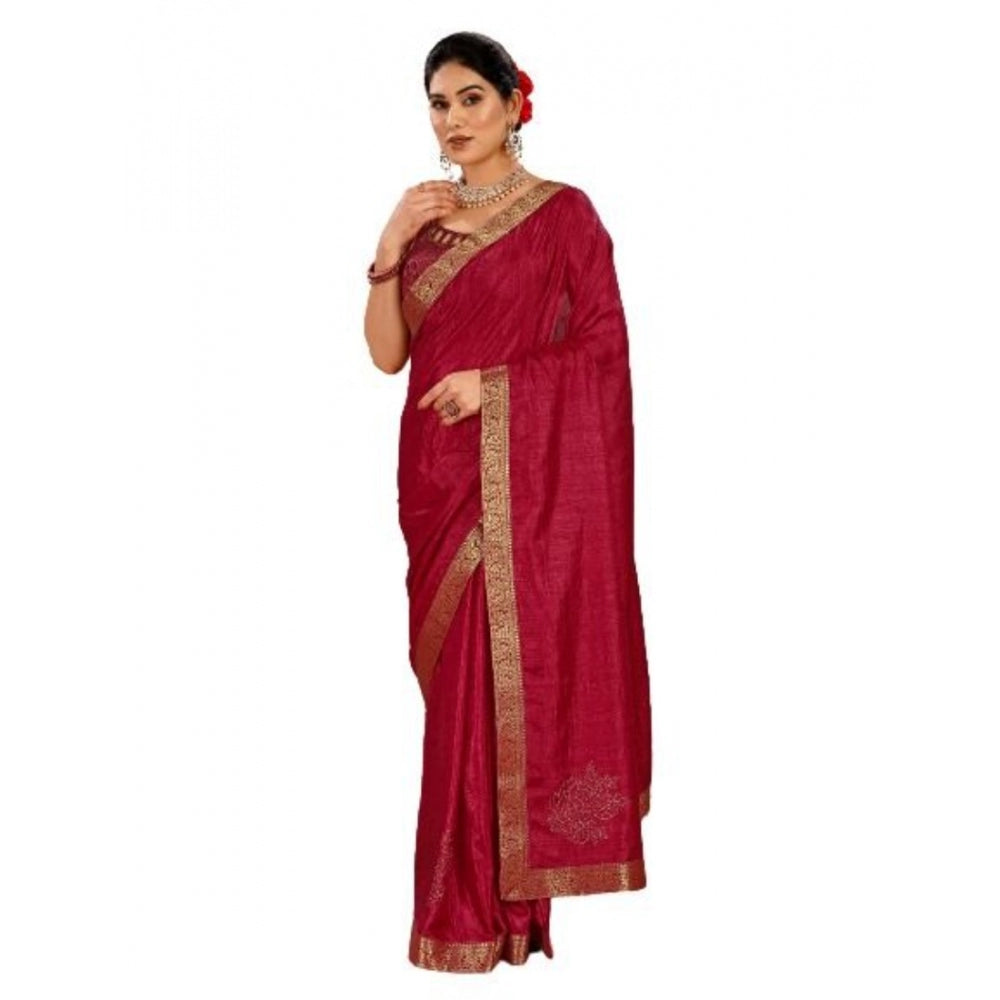 Generic Women's Vichitra Swiroshki Butta Saree With Unstitched Blouse (Maroon, 5-6 Mtrs) - Noble Nook