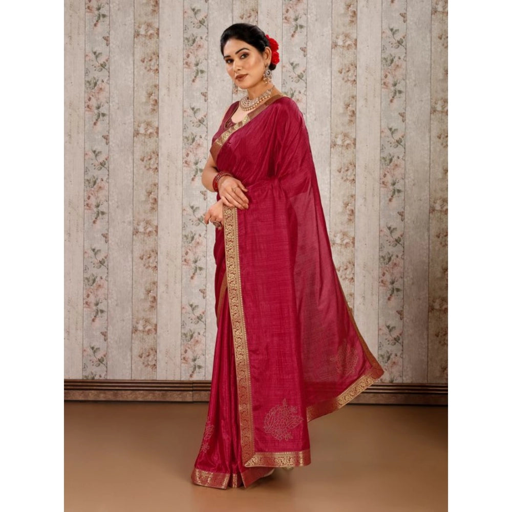 Generic Women's Vichitra Swiroshki Butta Saree With Unstitched Blouse (Maroon, 5-6 Mtrs) - Noble Nook