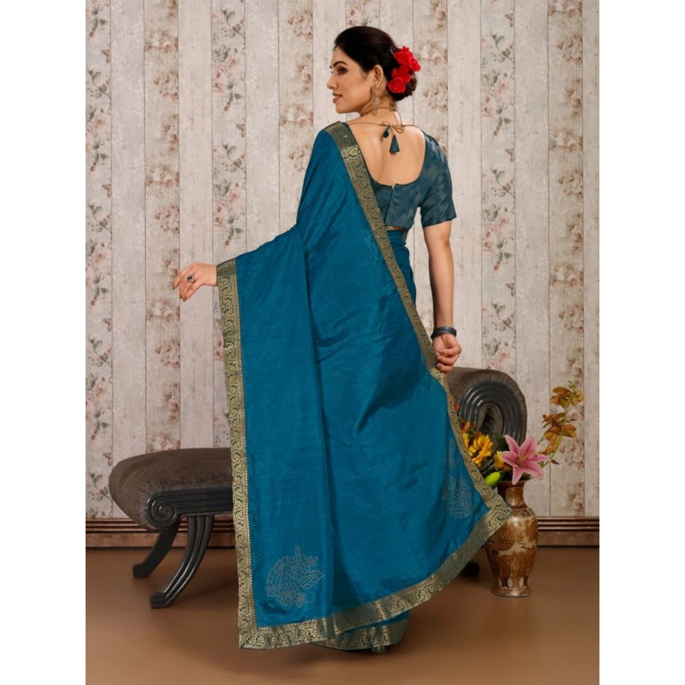 Generic Women's Vichitra Swiroshki Butta Saree With Unstitched Blouse (Blue, 5-6 Mtrs) - Noble Nook