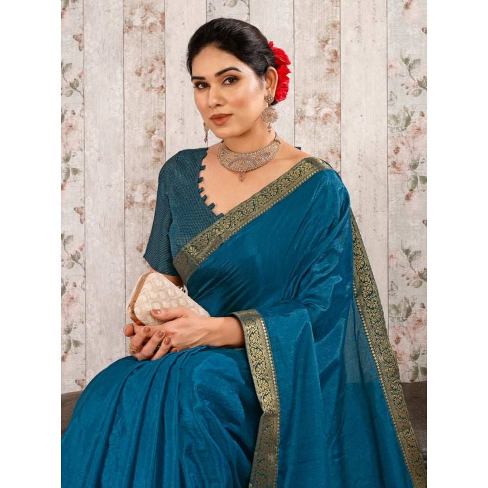 Generic Women's Vichitra Swiroshki Butta Saree With Unstitched Blouse (Blue, 5-6 Mtrs) - Noble Nook