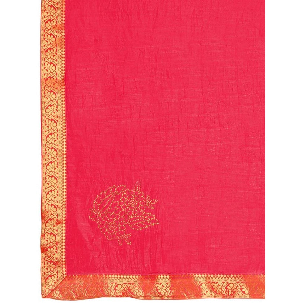 Generic Women's Vichitra Swiroshki Butta Saree With Unstitched Blouse (Pink, 5-6 Mtrs) - Noble Nook