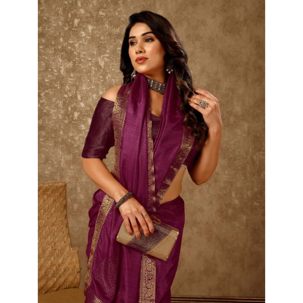 Generic Women's Vichitra Swiroshki Butta Saree With Unstitched Blouse (Wine, 5-6 Mtrs) - Noble Nook