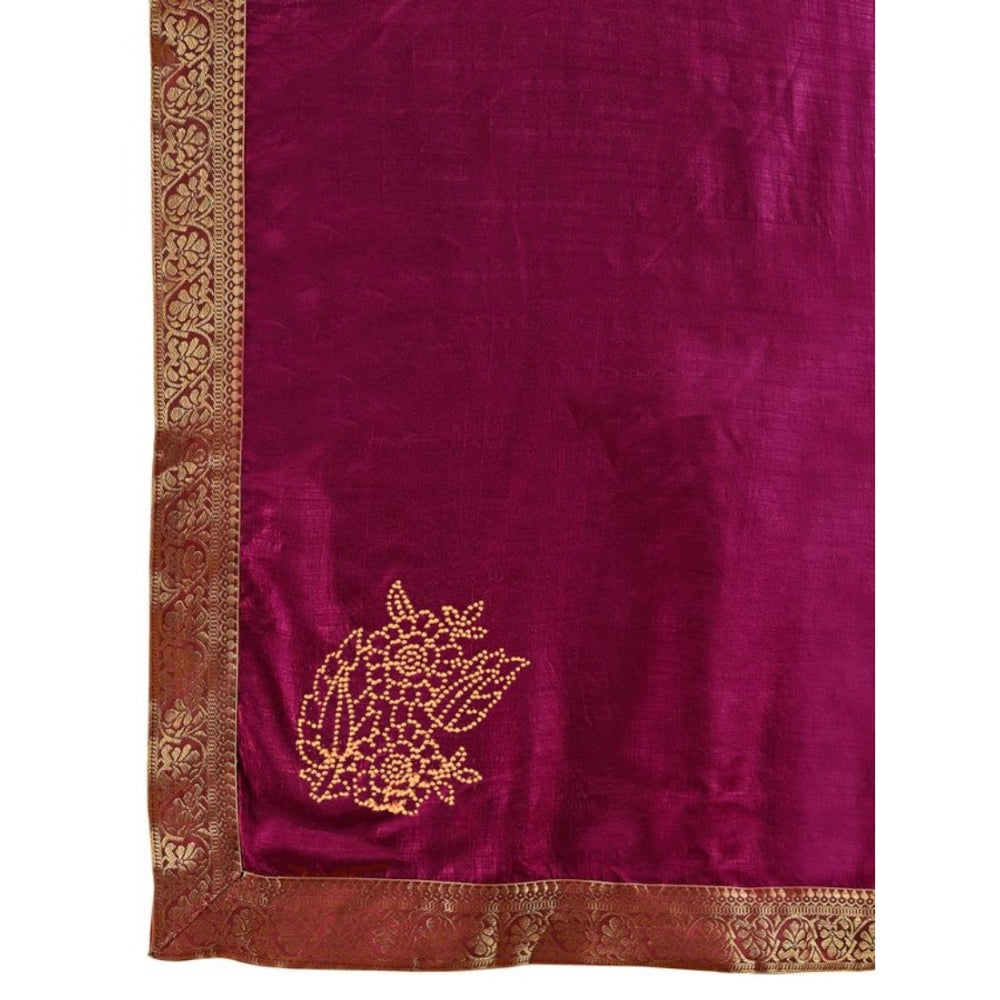 Generic Women's Vichitra Swiroshki Butta Saree With Unstitched Blouse (Wine, 5-6 Mtrs) - Noble Nook