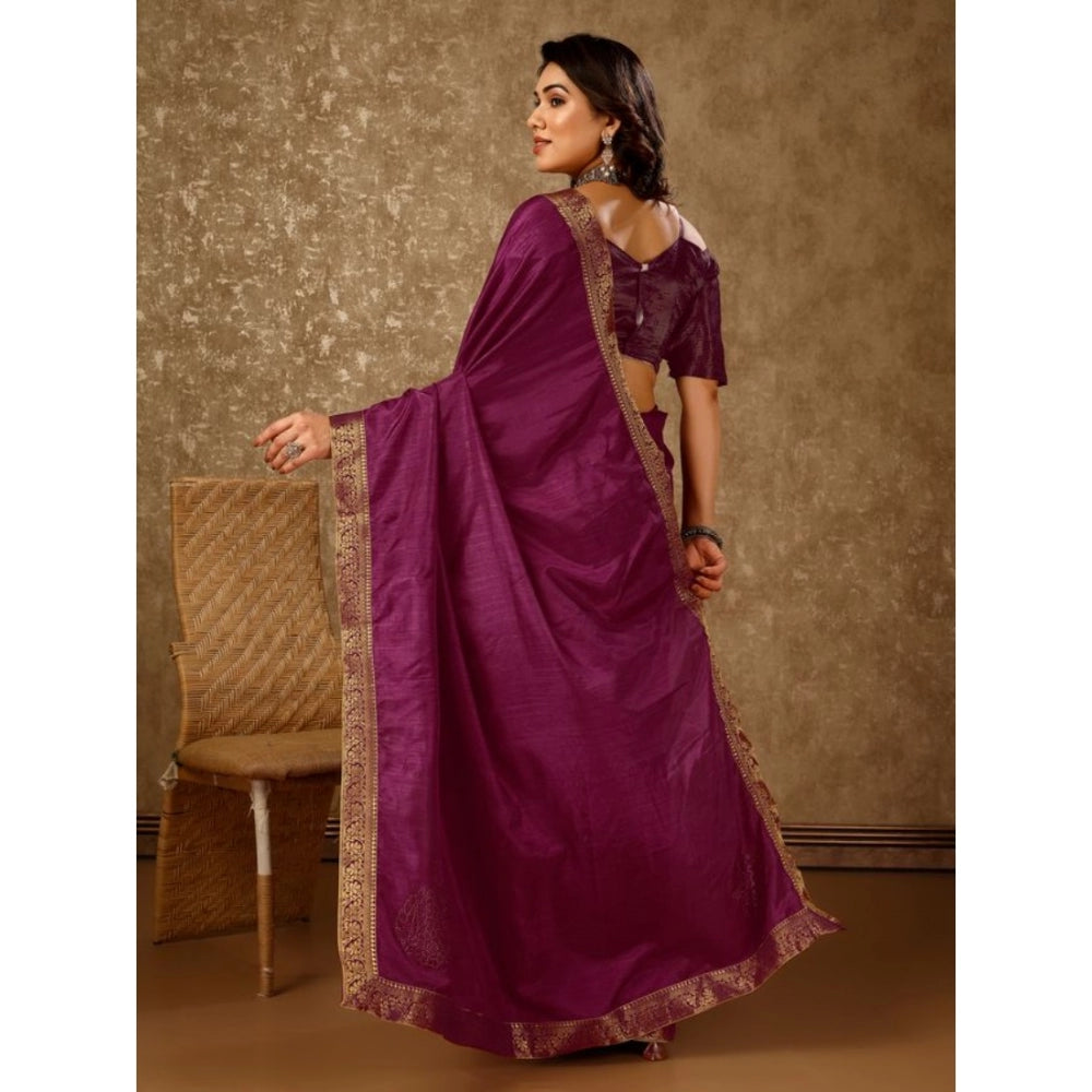 Generic Women's Vichitra Swiroshki Butta Saree With Unstitched Blouse (Wine, 5-6 Mtrs) - Noble Nook