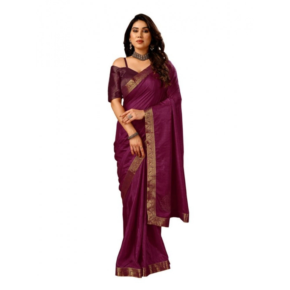 Generic Women's Vichitra Swiroshki Butta Saree With Unstitched Blouse (Wine, 5-6 Mtrs) - Noble Nook