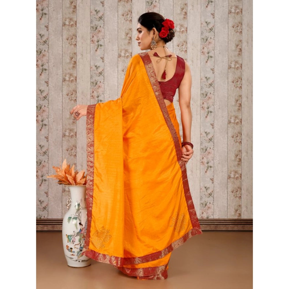 Generic Women's Vichitra Swiroshki Butta Saree With Unstitched Blouse (Yellow, 5-6 Mtrs) - Noble Nook