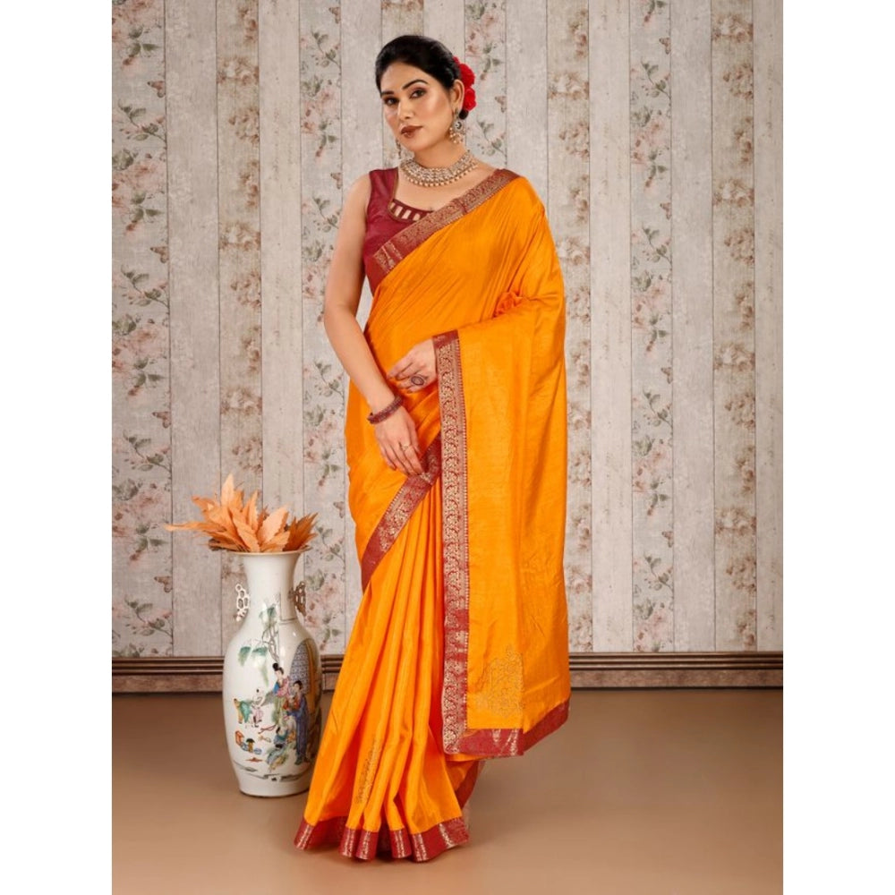 Generic Women's Vichitra Swiroshki Butta Saree With Unstitched Blouse (Yellow, 5-6 Mtrs) - Noble Nook