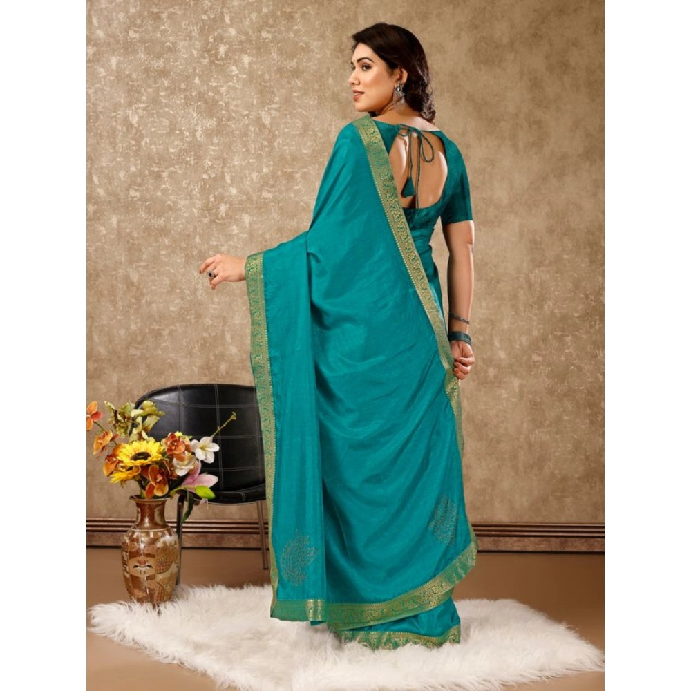 Generic Women's Vichitra Swiroshki Butta Saree With Unstitched Blouse (Teal Blue, 5-6 Mtrs) - Noble Nook