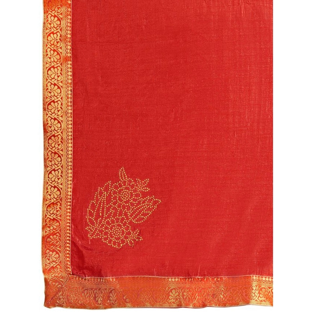 Generic Women's Vichitra Swiroshki Butta Saree With Unstitched Blouse (Red, 5-6 Mtrs) - Noble Nook