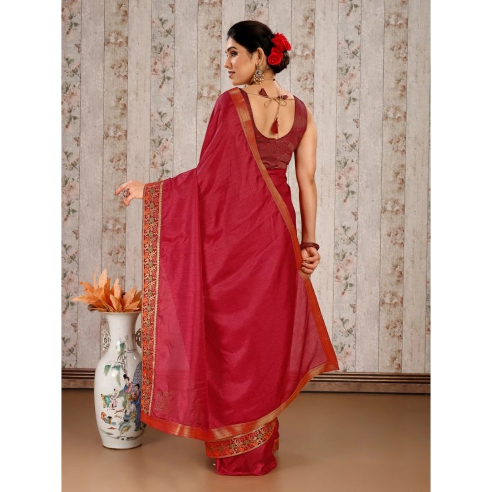 Generic Women's Vichitra Swiroshki Butta Saree With Unstitched Blouse (Maroon, 5-6 Mtrs) - Noble Nook