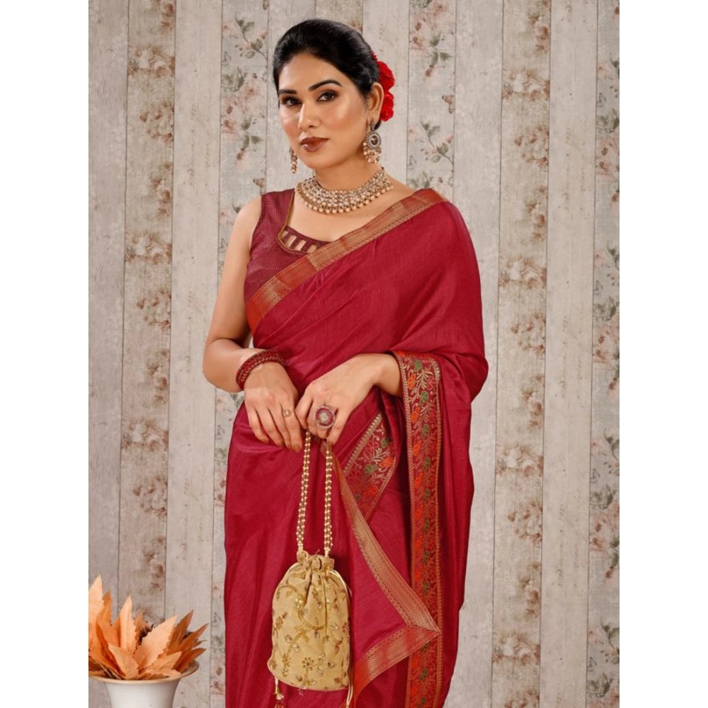 Generic Women's Vichitra Swiroshki Butta Saree With Unstitched Blouse (Maroon, 5-6 Mtrs) - Noble Nook