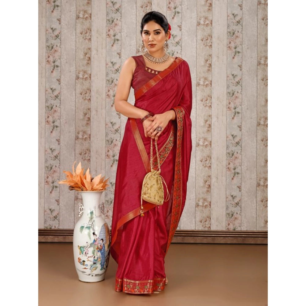 Generic Women's Vichitra Swiroshki Butta Saree With Unstitched Blouse (Maroon, 5-6 Mtrs) - Noble Nook