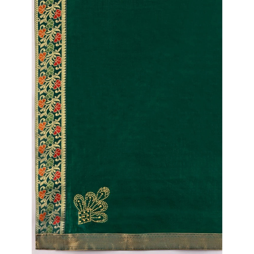 Generic Women's Vichitra Swiroshki Butta Saree With Unstitched Blouse (Green, 5-6 Mtrs) - Noble Nook