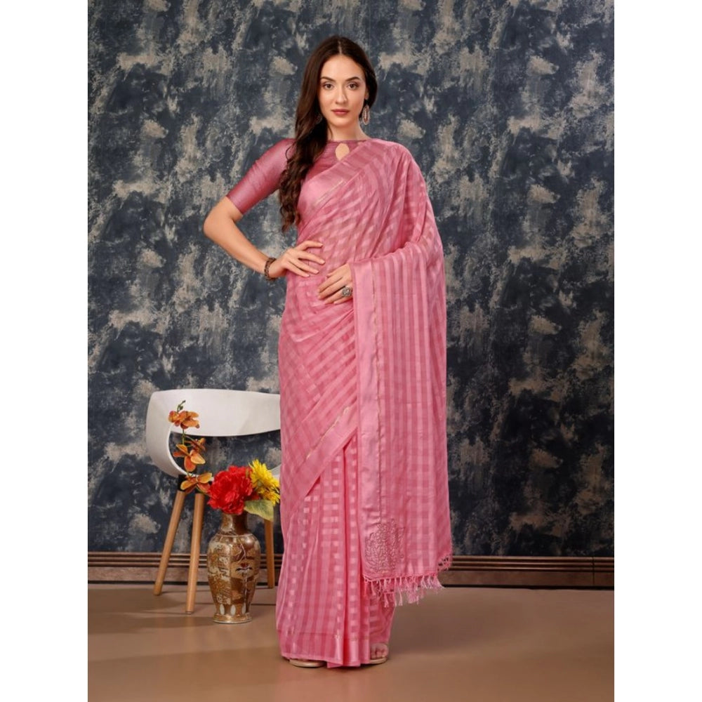 Generic Women's Chiffon Fabric Line Saree With Unstitched Blouse (Pink, 5-6 Mtrs) - Noble Nook