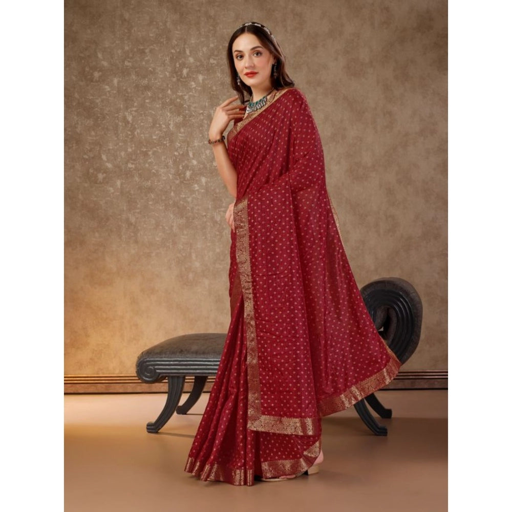 Generic Women's Vichitra Bandhani Saree With Unstitched Blouse (Maroon, 5-6 Mtrs) - Noble Nook