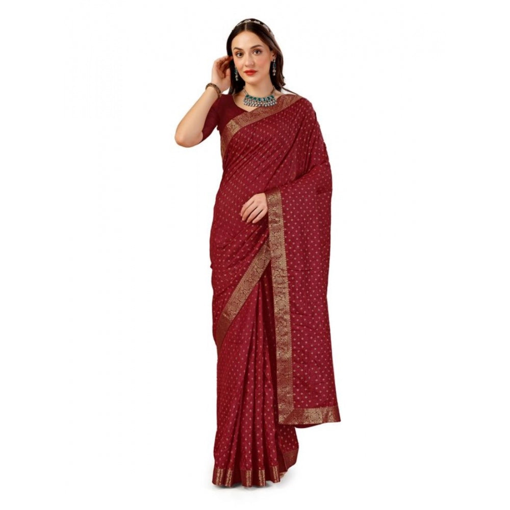 Generic Women's Vichitra Bandhani Saree With Unstitched Blouse (Maroon, 5-6 Mtrs) - Noble Nook