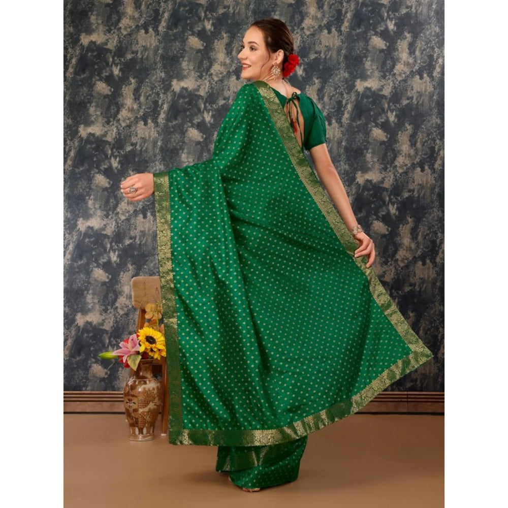 Generic Women's Vichitra Bandhani Saree With Unstitched Blouse (Green, 5-6 Mtrs) - Noble Nook