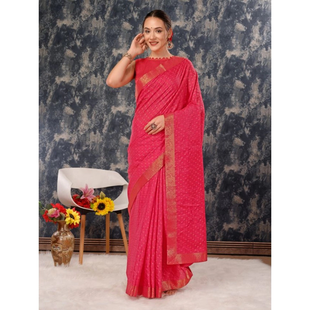 Generic Women's Vichitra Bandhani Saree With Unstitched Blouse (Pink, 5-6 Mtrs) - Noble Nook