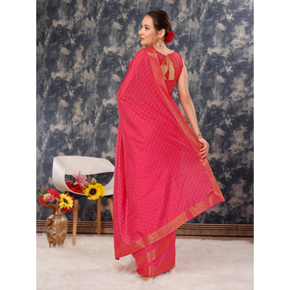 Generic Women's Vichitra Bandhani Saree With Unstitched Blouse (Pink, 5-6 Mtrs) - Noble Nook