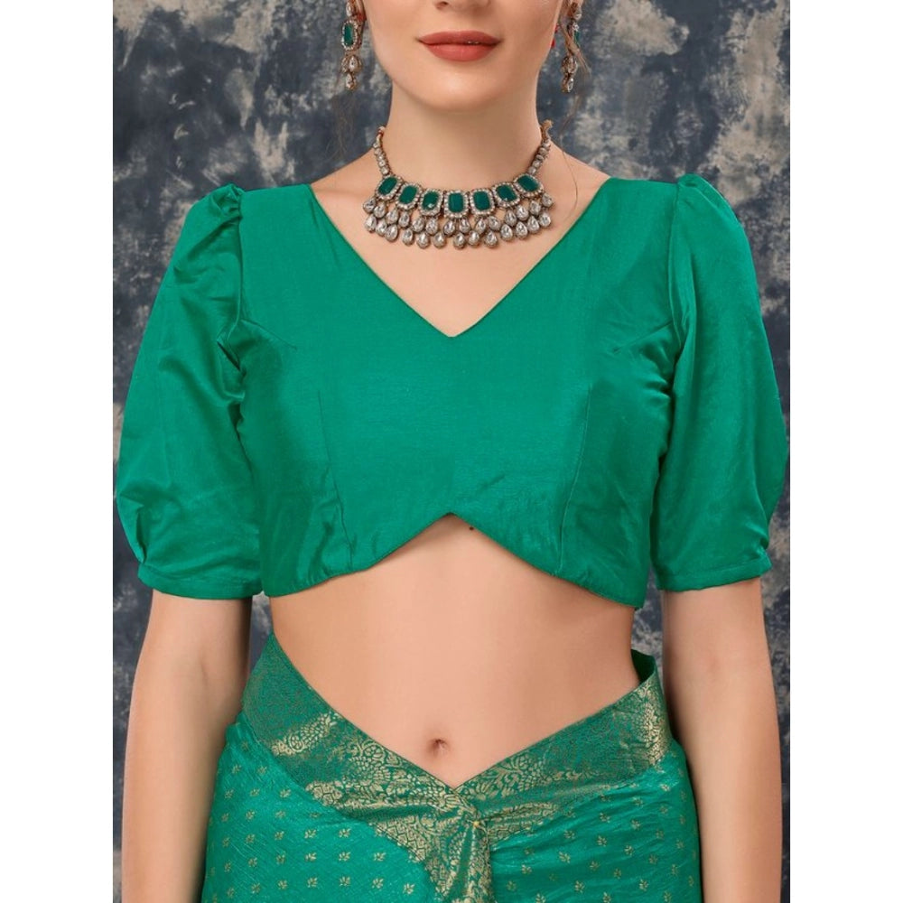 Generic Women's Vichitra Bandhani Saree With Unstitched Blouse (Rama Green, 5-6 Mtrs) - Noble Nook