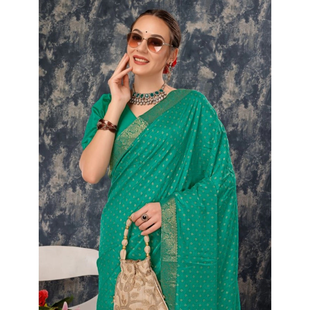 Generic Women's Vichitra Bandhani Saree With Unstitched Blouse (Rama Green, 5-6 Mtrs) - Noble Nook