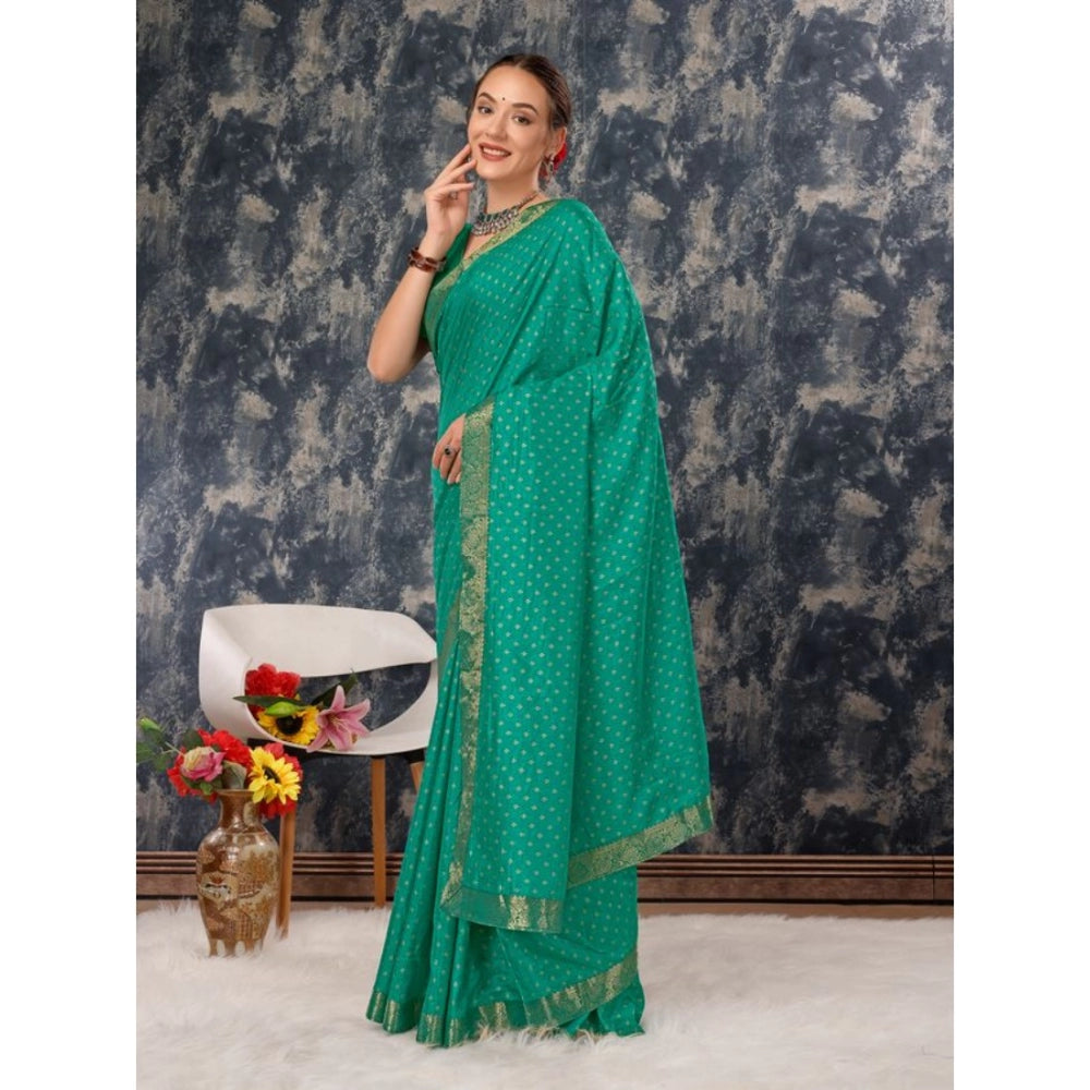 Generic Women's Vichitra Bandhani Saree With Unstitched Blouse (Rama Green, 5-6 Mtrs) - Noble Nook