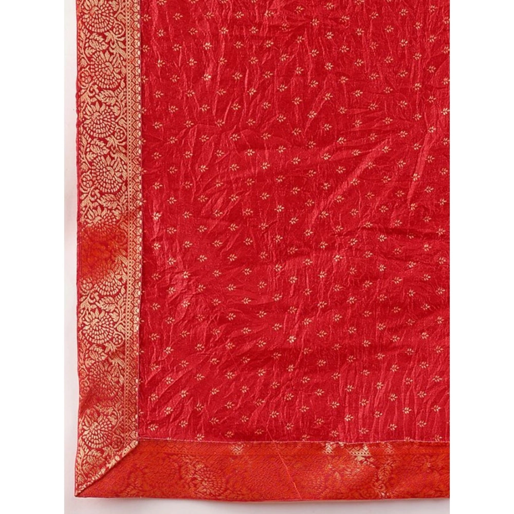 Generic Women's Vichitra Bandhani Saree With Unstitched Blouse (Red, 5-6 Mtrs) - Noble Nook