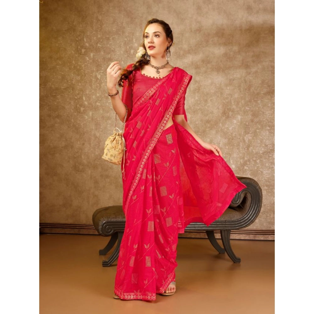 Generic Women's Zomto Patta Chiffon Saree With Unstitched Blouse (Pink, 5-6 Mtrs) - Noble Nook