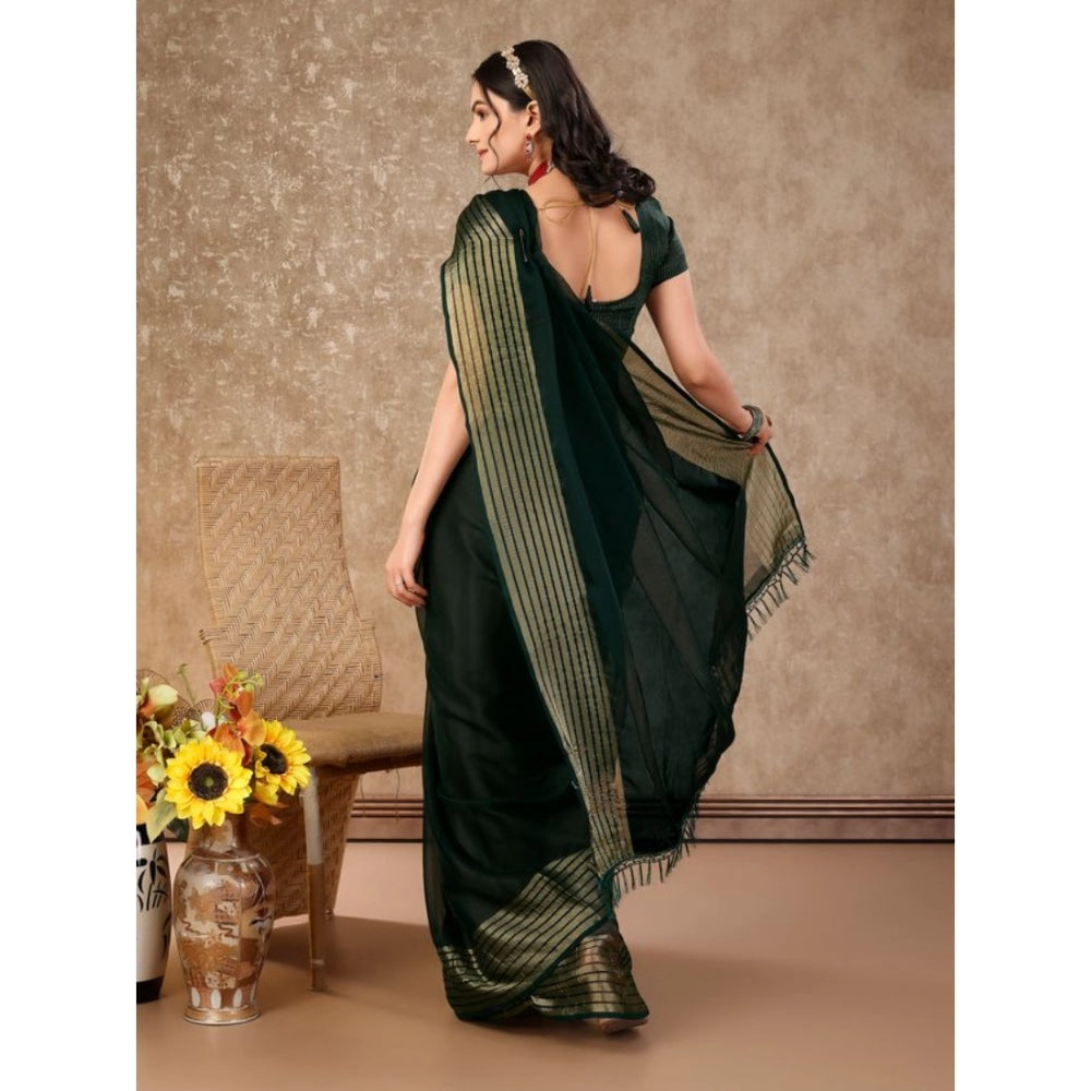 Generic Women's Chiffon Fabric Plain Saree With Unstitched Blouse (Green, 5-6 Mtrs) - Noble Nook