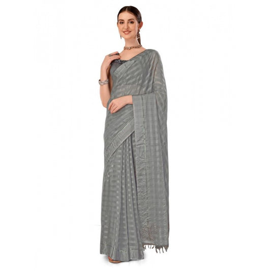 Generic Women's Chiffon Fabric Line Saree With Unstitched Blouse (Grey, 5-6 Mtrs) - Noble Nook