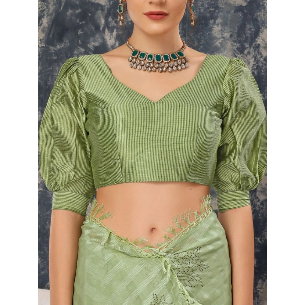 Generic Women's Chiffon Fabric Line Saree With Unstitched Blouse (Green, 5-6 Mtrs) - Noble Nook