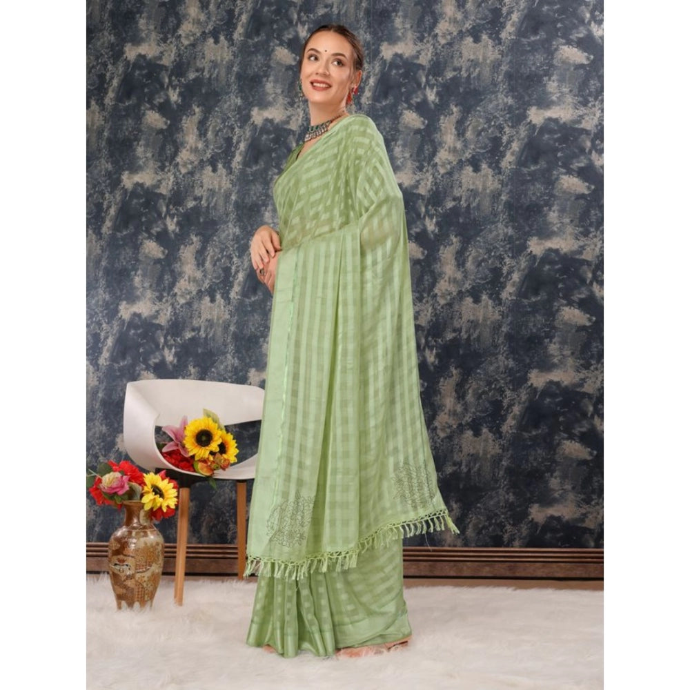 Generic Women's Chiffon Fabric Line Saree With Unstitched Blouse (Green, 5-6 Mtrs) - Noble Nook