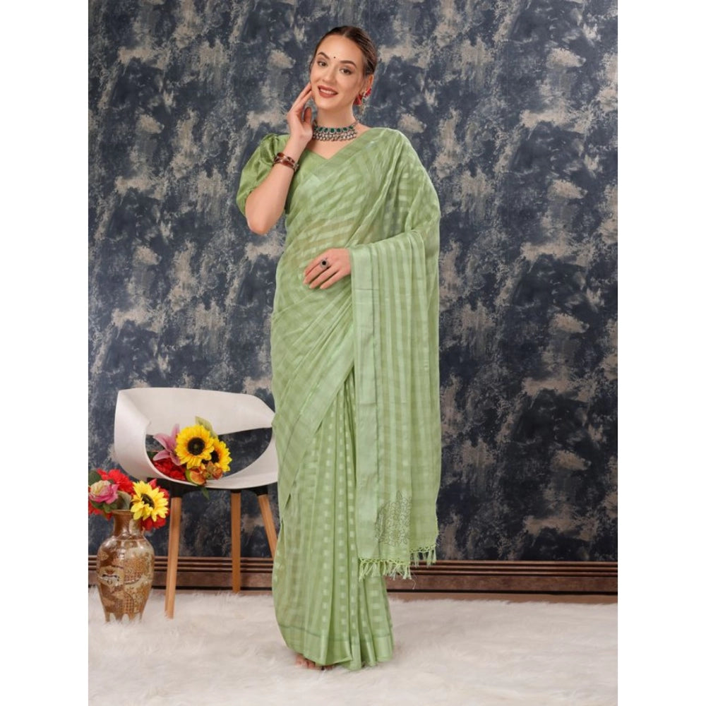 Generic Women's Chiffon Fabric Line Saree With Unstitched Blouse (Green, 5-6 Mtrs) - Noble Nook