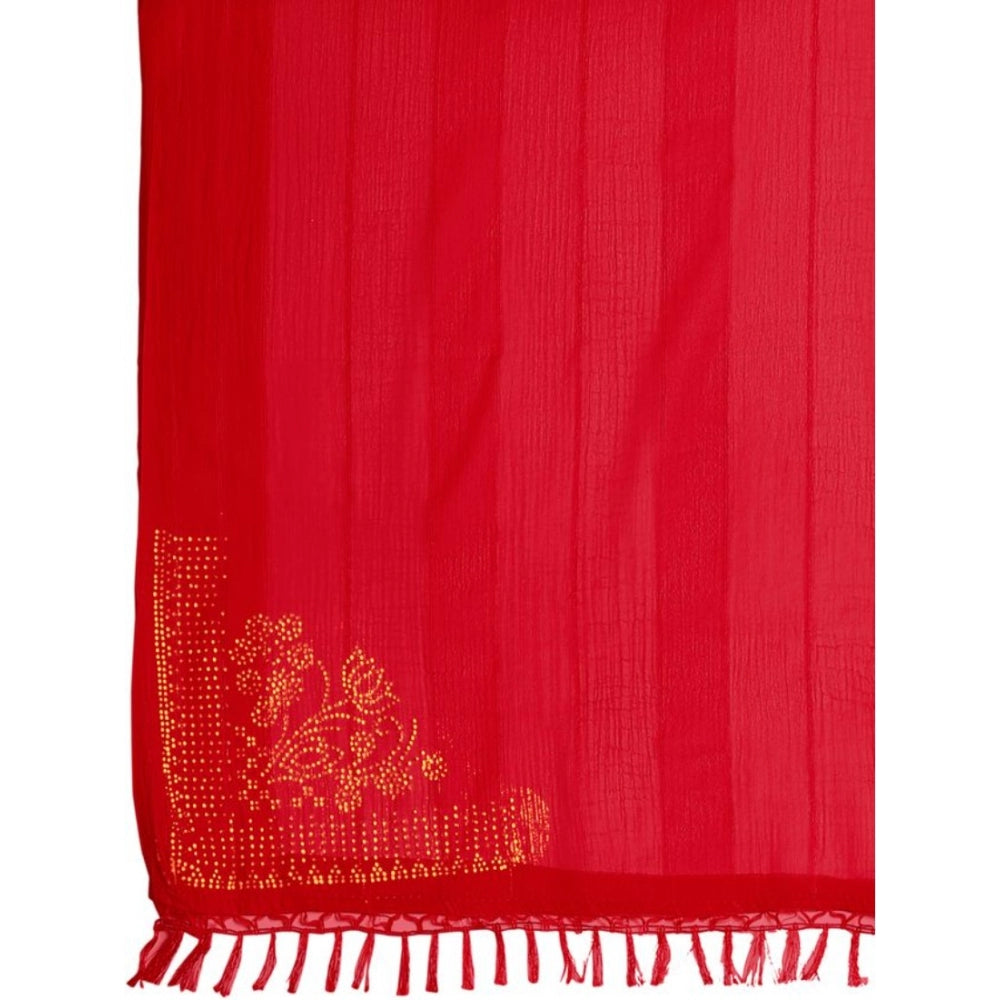 Generic Women's Chiffon Fabric Line Saree With Unstitched Blouse (Red, 5-6 Mtrs) - Noble Nook