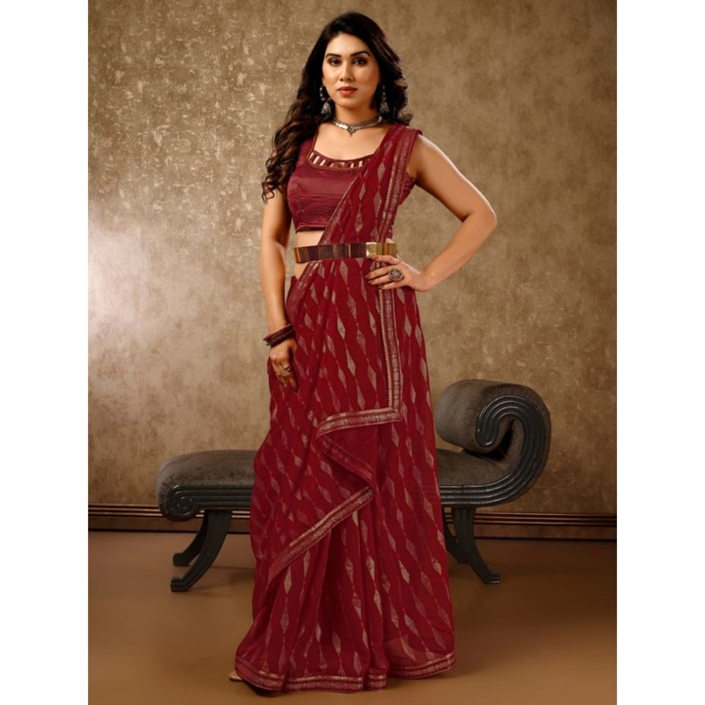 Generic Women's Zomto Laheriya Saree With Unstitched Blouse (Maroon, 5-6 Mtrs) - Noble Nook