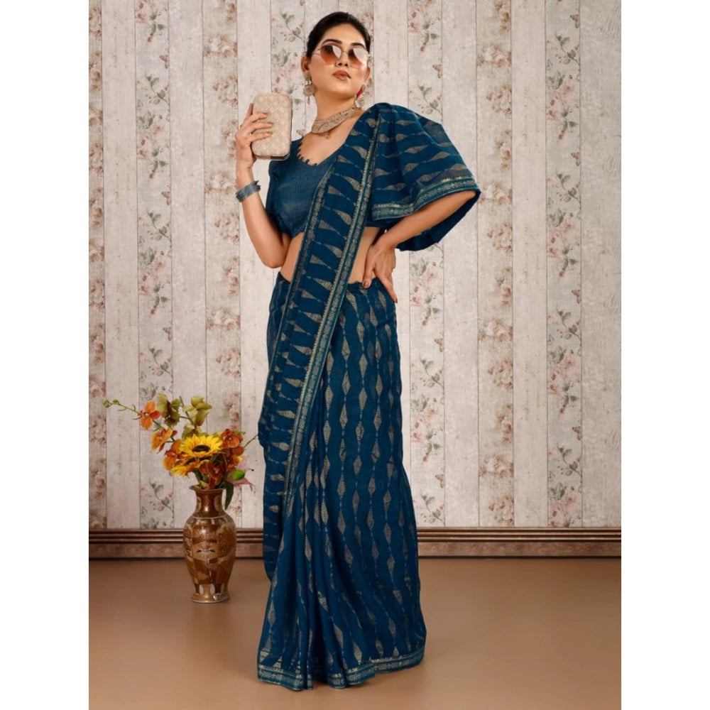 Generic Women's Zomto Laheriya Saree With Unstitched Blouse (Blue, 5-6 Mtrs) - Noble Nook