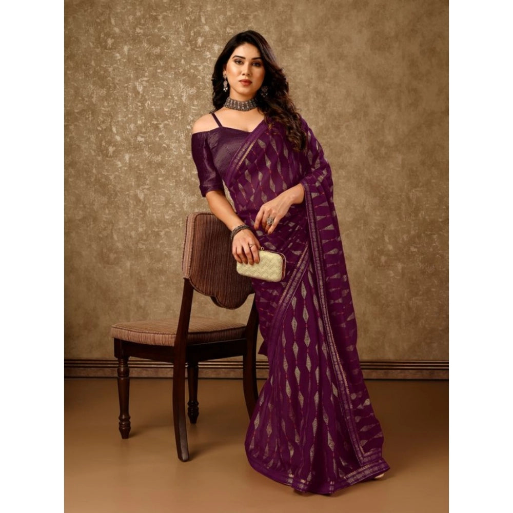 Generic Women's Zomto Laheriya Saree With Unstitched Blouse (Wine, 5-6 Mtrs) - Noble Nook