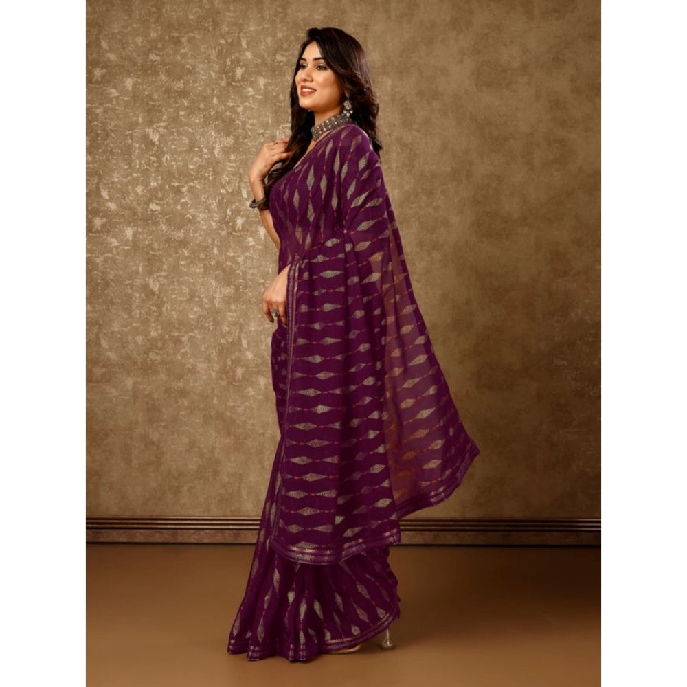 Generic Women's Zomto Laheriya Saree With Unstitched Blouse (Wine, 5-6 Mtrs) - Noble Nook