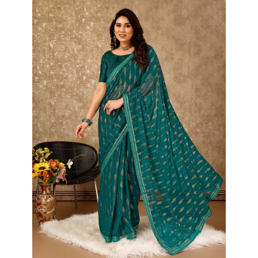 Generic Women's Zomto Laheriya Saree With Unstitched Blouse (Teal Blue, 5-6 Mtrs) - Noble Nook