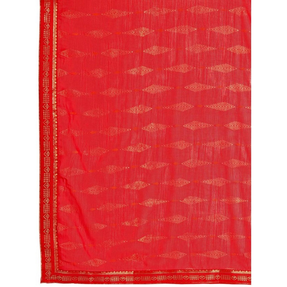 Generic Women's Zomto Laheriya Saree With Unstitched Blouse (Red, 5-6 Mtrs) - Noble Nook