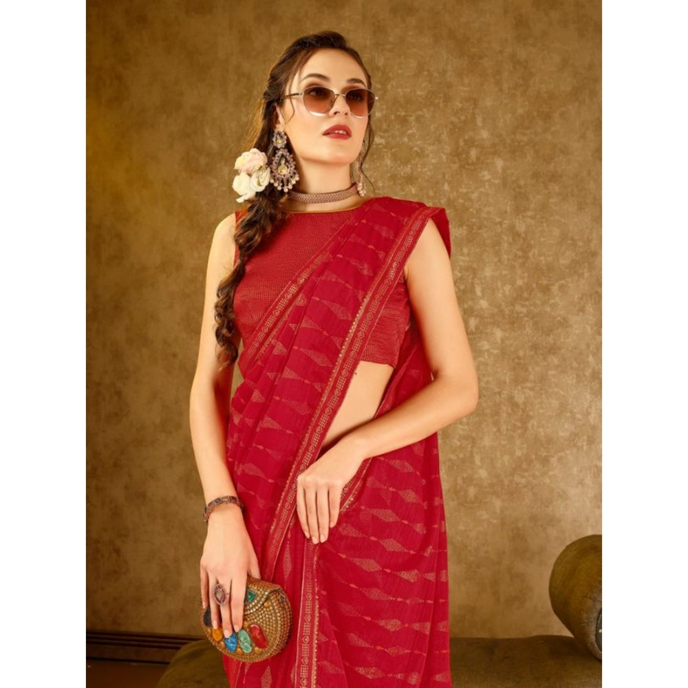 Generic Women's Zomto Laheriya Saree With Unstitched Blouse (Red, 5-6 Mtrs) - Noble Nook