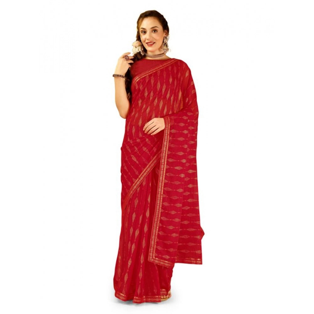 Generic Women's Zomto Laheriya Saree With Unstitched Blouse (Red, 5-6 Mtrs) - Noble Nook