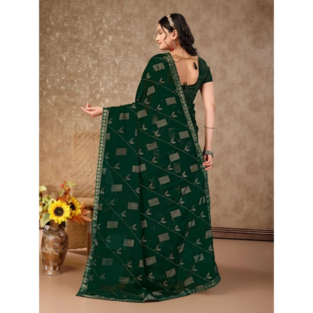 Generic Women's Zomto Patta Chiffon Saree With Unstitched Blouse (Green, 5-6 Mtrs) - Noble Nook