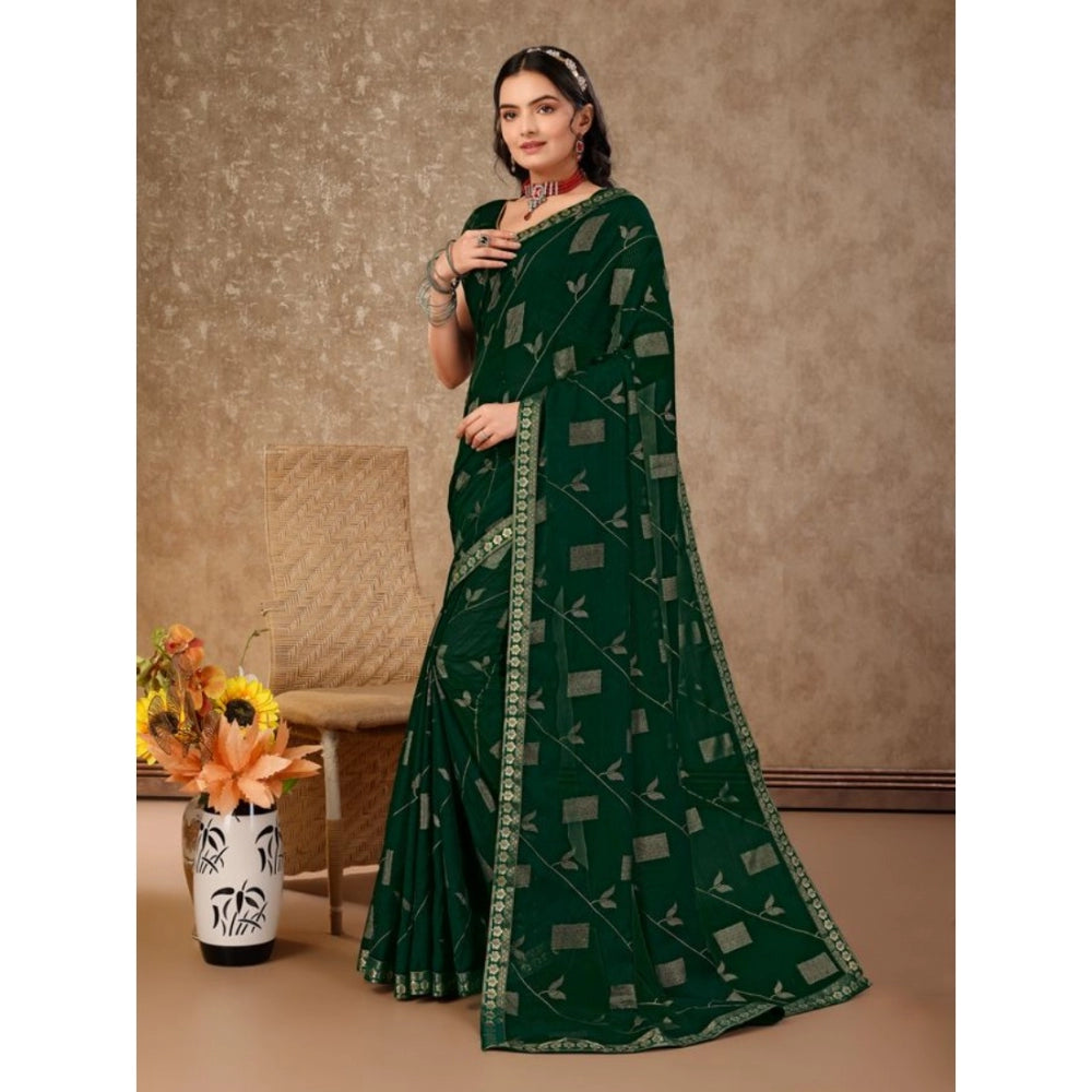 Generic Women's Zomto Patta Chiffon Saree With Unstitched Blouse (Green, 5-6 Mtrs) - Noble Nook