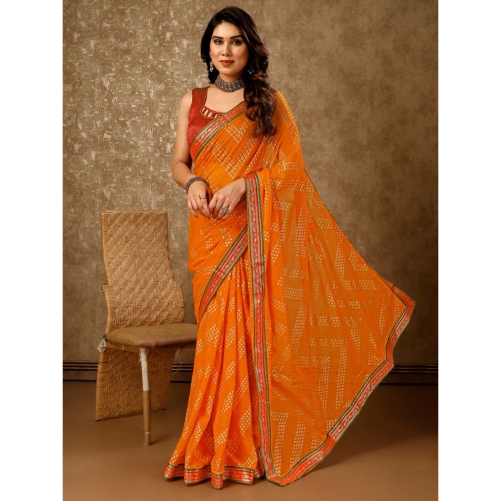 Generic Women's Zomto Zig Zag Saree With Unstitched Blouse (Yellow, 5-6 Mtrs) - Noble Nook