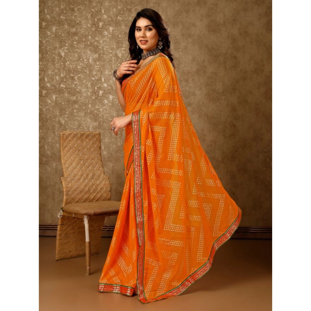 Generic Women's Zomto Zig Zag Saree With Unstitched Blouse (Yellow, 5-6 Mtrs) - Noble Nook